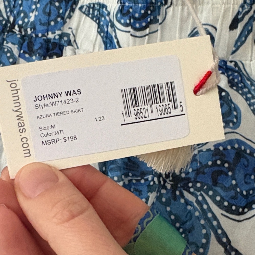 Johnny Was Workshop White/Blue Azura Floral Tiered Midi Skirt New Size Medium - Picture 4 of 8